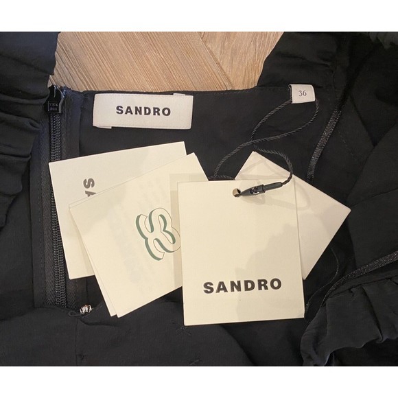 SANDRO Paris Rhinestone Embellished Long Black Dress EU 36 (US 2/4) NWT $580 - Picture 7 of 13